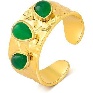 18k Gold Plated Adjustable Open Band Rings Elegant Statement Jewelry